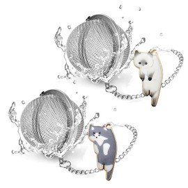 PUSCOBSY Cat Tea Infuser Set 2PCS, Loose Leaf Tea Strainers with Cute Alloy Charm, Stainless Steel Mesh Steeper for Flower Fruits Spices Herbal Tea and Cold Brew
