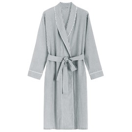 Latuza Women's Seersucker Robe Cotton Bathrobe with Pockets, Black Stripe, Small