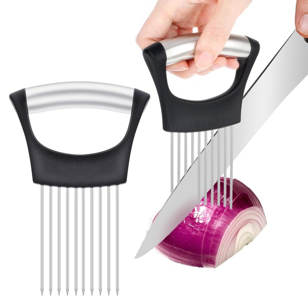Oruola 2Pcs Onion Slicer Holder,Onion Holder for Slicing,Stainless Steel Onion