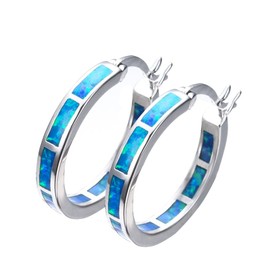 QZCQLLM Silver Hoop Earring, Opal Small Hoop Earring for Women, Hypoallergenic Jewelry Cubic Zirconia Huggie Hoop Earrings Blue and White