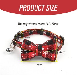 Pack of 3 Christmas Cat Collar Adjustable, Red Green Checked Snowflakes Cat Collars with Bow Tie & Bells Christmas Cat Costume Accessories Accessories, Easy to Wear and Remove