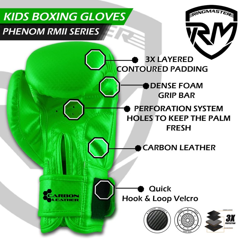 RingMaster Sports Kids Boxing Gloves Carbon Leather Training Sparring Punch