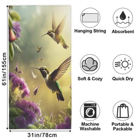 ModaQua Hummingbird Flower Beach Towel, Large Microfiber Quick Dry Lightweight Pool Bath Towels Sand Free Beach Blanket for Summer Cruise Yoga Camping Travel Vacation Essentials 31 x 61 in