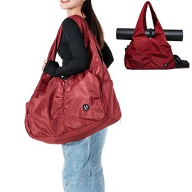 Uhawi Yoga Gym Bags for Women Versatile Bag with Shoes Compartment and Wet Dry Storage Pockets with Adjustable Yoga Mat Holder (wine red)