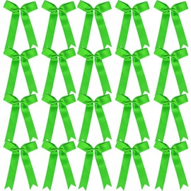 Hipcheer 20pcs Collegiate Style Cheer Bows for Girls, Long Tail Skinny Cheer Ponytail Holder Handmade Bows for Girls Teens Softball Cheerleader Sports (Green)
