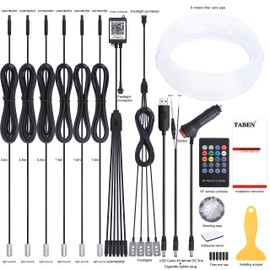 TABEN Ambient Light App Control + RGB Remote Control Car Atmosphere Light Lamp Soft DIY Refit Fibreglass Tape 64 Colours Interior Footwell Lighting Decorative Light 1W DC 12V 8m