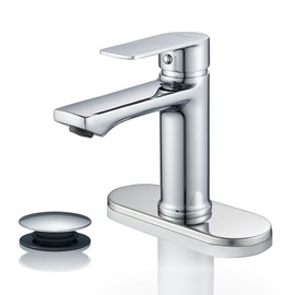 BELZ Chrome Bathroom Faucet, Modern Single Handle One Hole Bath Vanity Sink Faucets with Pop Up Drain and Deck Plate for 1 or 3 Holes