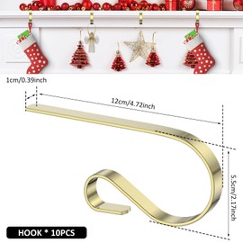 10Packs Christmas Stocking Holders Stainless Steel Stockings Hangers Non-Slip Mantel Stocking Hooks Christmas Stocking Clips for Door Fireplace Christmas Party Decoration(Golden)