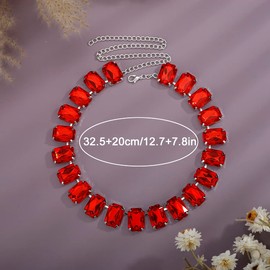 Xerling Wedding Statement Red Crystal Choker Necklaces for Women Brides Bling Rhinestone Multicolor Chain Large Crystals Pendant Choker Collar Jewelry Necklaces (Red)