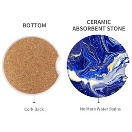 Britimes Car Coasters for Drinks Absorbent, 2 Pack Cup Holders, 2.56" Ceramic Stone & Non-Scratch Cork Base Coasters Cupholder, Auto Accessories for Women & Men, Blue Marble Gold Natural Luxury