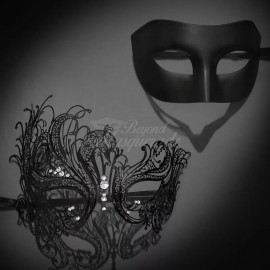 Couple's Masquerade Masks | Royal Masquerade Masks Black/Black