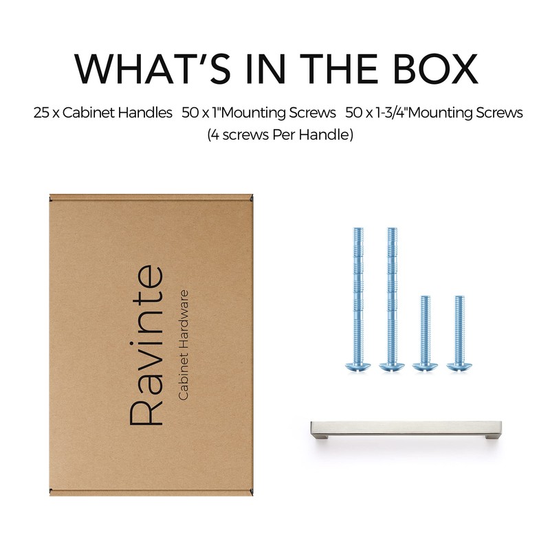 Ravinte 25 Pack 6-1/4 Inch Kitchen Square Cabinet Handles Brushed