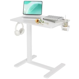 Claiks Mobile Overbed Table with Wheels - 25.5" Adjustable Height Standing Desk for Hospital & Home Use, 22lbs Capacity, Ergonomic Rolling Laptop Cart, White
