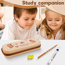 Axinost Large Capacity Pencil Case, Cute Pencil Case, Boys Girls Cartoon Multi-Functional Children's Stationery Case, Students at School, Marker Case, Pen Case, Pencil Holder, Plastic, Brown, green,