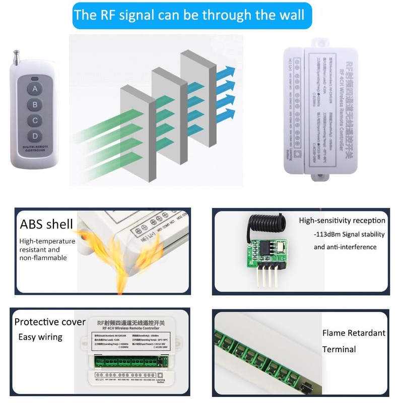 12V-36V 4CH Wireless Control Relay Switch 433MHz 4 Channel Remote