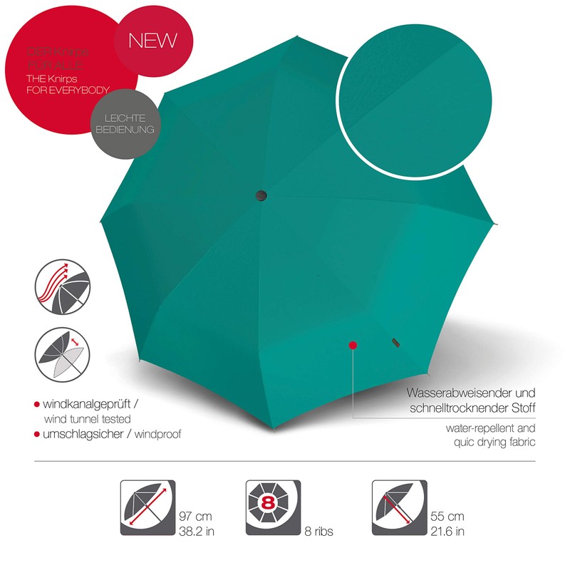 Knirps A.200 Medium Duomatic Pocket Umbrella, Compact and Storm-Proof, Wind