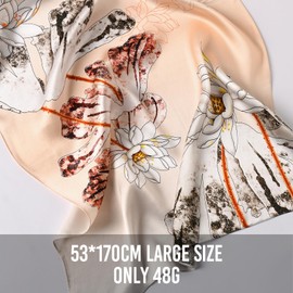STORY OF SHANGHAI Womens 100% Natural Mulberry Silk Scarf Multi-use Scarves for Ladies,Ink Snow Lotus