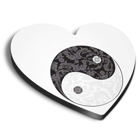 1 x Heart MDF Magnets - Yin Yang Yoga Flowery Meditation Sign 5655