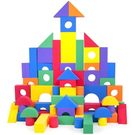 Non-Toxic 68 Piece foam Wonder Blocks for Children w/ Carry Tote - Non-Recycled Quality, Waterproof, Soft, Bright, Safe & Quiet