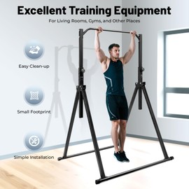 Triangular Pull Up Bar for Home Gym, 440 LBS Capacity Adjustable Pull Up Station 5.74 to 7.55 FT, Carbon Steel Dip Station with Foldable Design for Strength Training and Upper Body Workout