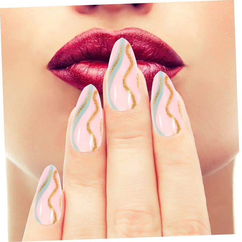 Mikinona 24pcs Striped Press Nails for Women Removable False Nail