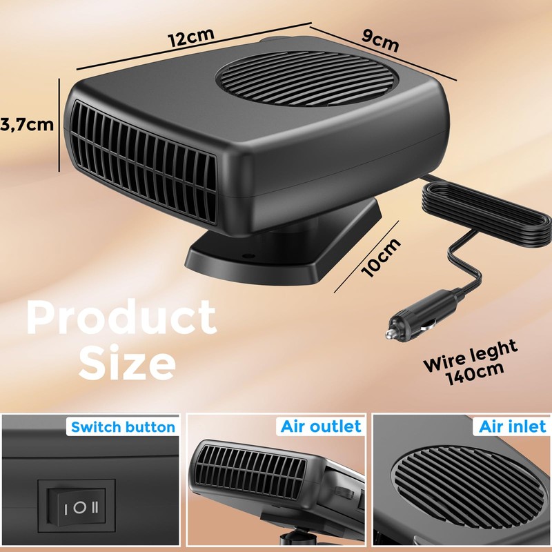 200W Portable Car Heater, 12 Volt Heaters for Cars, Auto