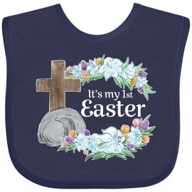 inktastic It's My 1st Easter with Cross and Flowers Baby Bib Navy Blue 3a451