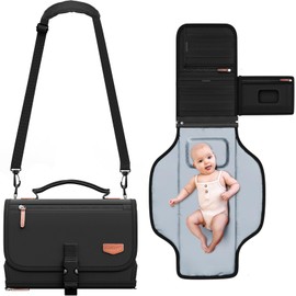 Portable Diaper Changing Pad with Shoulder Strap, Detachable Travel Changing Pad with Baby Wipes Pocket, Gifts for Baby Shower, Newborn Girls and Boys (Black)