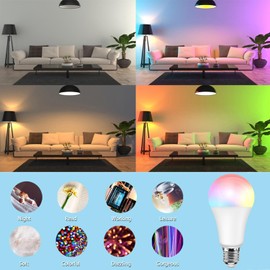 YKNAWOIR RGB Color Changing Light Bulb with Remote Control, 15W LED Light Bulb E27/E26 6500K White A21 600LM 16 Color Choices Multicolor Dimmable Flood Light Bulb for Party Bedroom Home