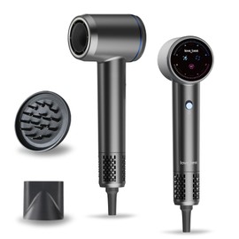 Plasma Blow Dryer, 1400W Fast Drying Hair Dryer with Magnetic Nozzle and Diffuser, 110,000RPM High-Speed with Brushless Motor, Low Noise, Touch Screen Stepless Control Hairdryer for Home or Travel