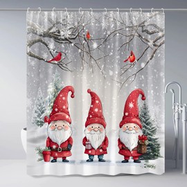 Merry Christmas Gnomes Shower Curtain Winter Holiday Forest Pine Tree Snowflake Deer Elk Xmas Funny Bathroom Decor Set Polyester Fabric with Hooks 70Wx70H Inch