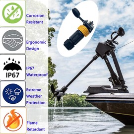 GaiRen 2 Pin 50Amp Trolling Motor Plug Receptacle Set, 12/24/36/48 Volt Marine Boat Power Waterproof IP67 Connector Trolling Boat Plug for Trolling Motors Compatible with 6/8 AWG Wire Yellow 2 Pack