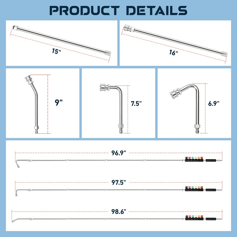 SEPLY 9 Pack Pressure Washer Extension Wand, Stainless Steel Power