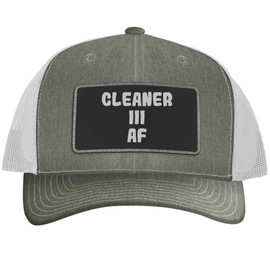 Cleaner Iii AF - Leather Black Patch Engraved Trucker Hat, Heather-White, One Size