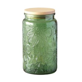 Vintage Glass Jar with Lid, 34 oz Decorative Mason Jar for Home Kitchen Storage Coffee Tea Sugar Biscuit Candy Jar (Green Sunflower)