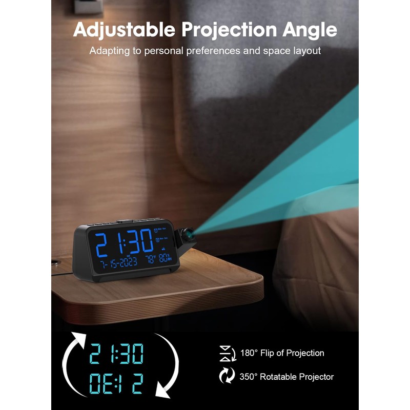 ROCAM Projection Alarm Clock, Digital Clock with Projector on Ceiling