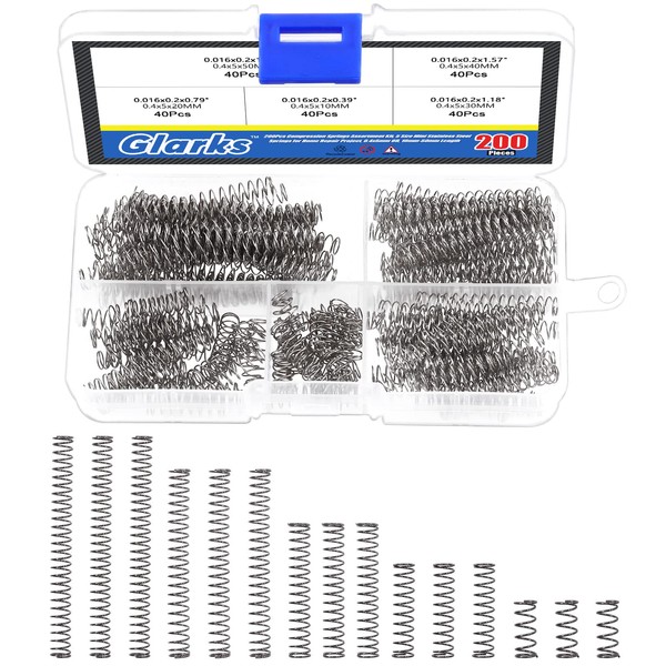 Glarks 200Pcs Compression Springs Assortment Kit, 5 Size Mini Stainless