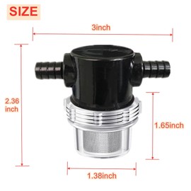 1/2 Inches Water Pump Strainer, RV Water Pump Filter Compatible with 3/8 Inches Hose Barb In-Line Strainer Twist-On Pipe Sprayer for 12V DC 80 PSI Camper Marine Boat Lawn, 80 Mesh Filter 2PC