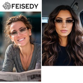 FEISEDY Stylish Metal Reader Sunglasses for Woman Trendy Retro Reading Glasses UV400 Protection B0295 2.5x