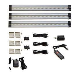 CabinetBright Under Cabinet Lighting - 3 x 12" Panels, 12 VDC, 42 LED Warm White - with On/Off Dimmer - Premium Kit