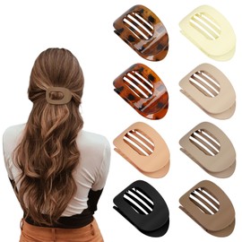 8 pack Flat Hair Claw Clips for Women Curved Design Hair Clips for Lying Thick Strong Non slip with Comb Teeth Strong Hair Clip Decoration Big Clips Girls ladies