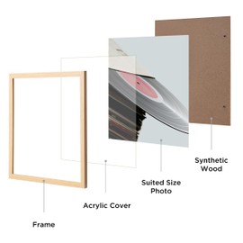 eletecpro 12.5x12.5 Record Frame Wood Beige Vinyl Frames Set of 4 Made of PVC with Acrylic Cover, Displays 12 Inch LP by Hanging, Lightweight and Sturdy Album Frames for Home Wall Decor