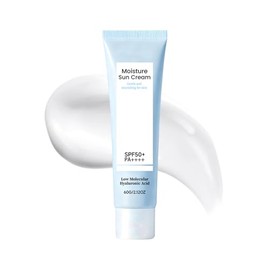 Moisture Sun Cream SPF50, Hydrating Face Sunscreen Moisturizer with Hyaluronic Acid, Gentle Nourishing No White Cast, Suitable for All Skin Types, 2.1