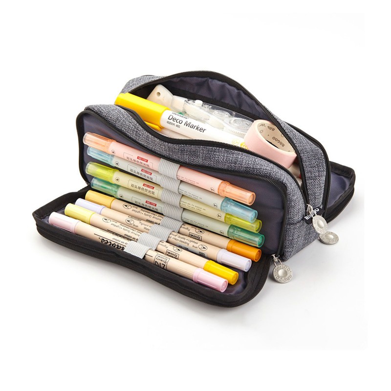 Large Capacity Pencil Case Multi Pocket Double Opening Cute Stationery