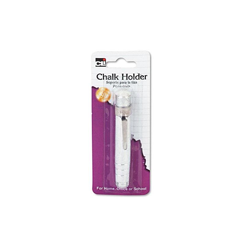 Charles Leonard Pen Style Aluminum Chalk Holder with Chalk, Silver