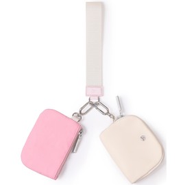 ZephyrHome Double Pocket Wrist Wallet for Women, Mini Zip Wallet with Zip, Leather Keyring, Mini Wallet with Card Holder, Card Holder and Key Ring, Women, White, Compact and functional