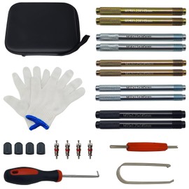 JEUCLEL 10Pc Wheel Stud Alignment Pin Set, with Valve stem cores, Tire Valve Stem Caps, Double Heads Valve core Remover Tool, Lug Nut Cap Cover Removal Tool, Gloves, Wheel Hanger Rim Stud Bolt Nut