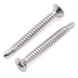 #10 x 1-1/2 inch (50 pcs) Flat Head Self Drilling Screws, Phillips Drive, 410 Stainless Steel, Countersunk Head Wood Screws, Flat Head Self Tapping Screws