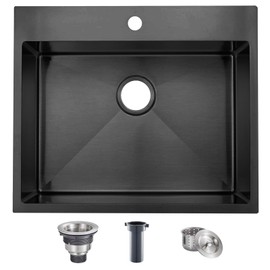 Black Drop In Bar Sink, 18 x 18 Inch Topmount RV 16 Gauge Gunmetal Black Stainless Steel Single Bowl Small Kitchen Sink, Handmade Modern Outdoor RV Wet Bar Perp Sinks with Drain