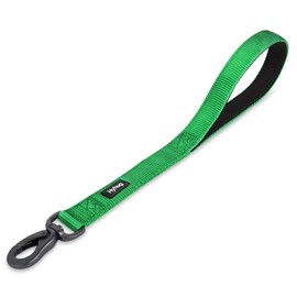 Hyhug Pets Upgraded Traffic Nylon 18 Inch Short Leash with Soft Neoprene Lined Handle for Medium Large Giant Breeds Dogs, Daily Use Walking and Professional Training. (Lime Green)
